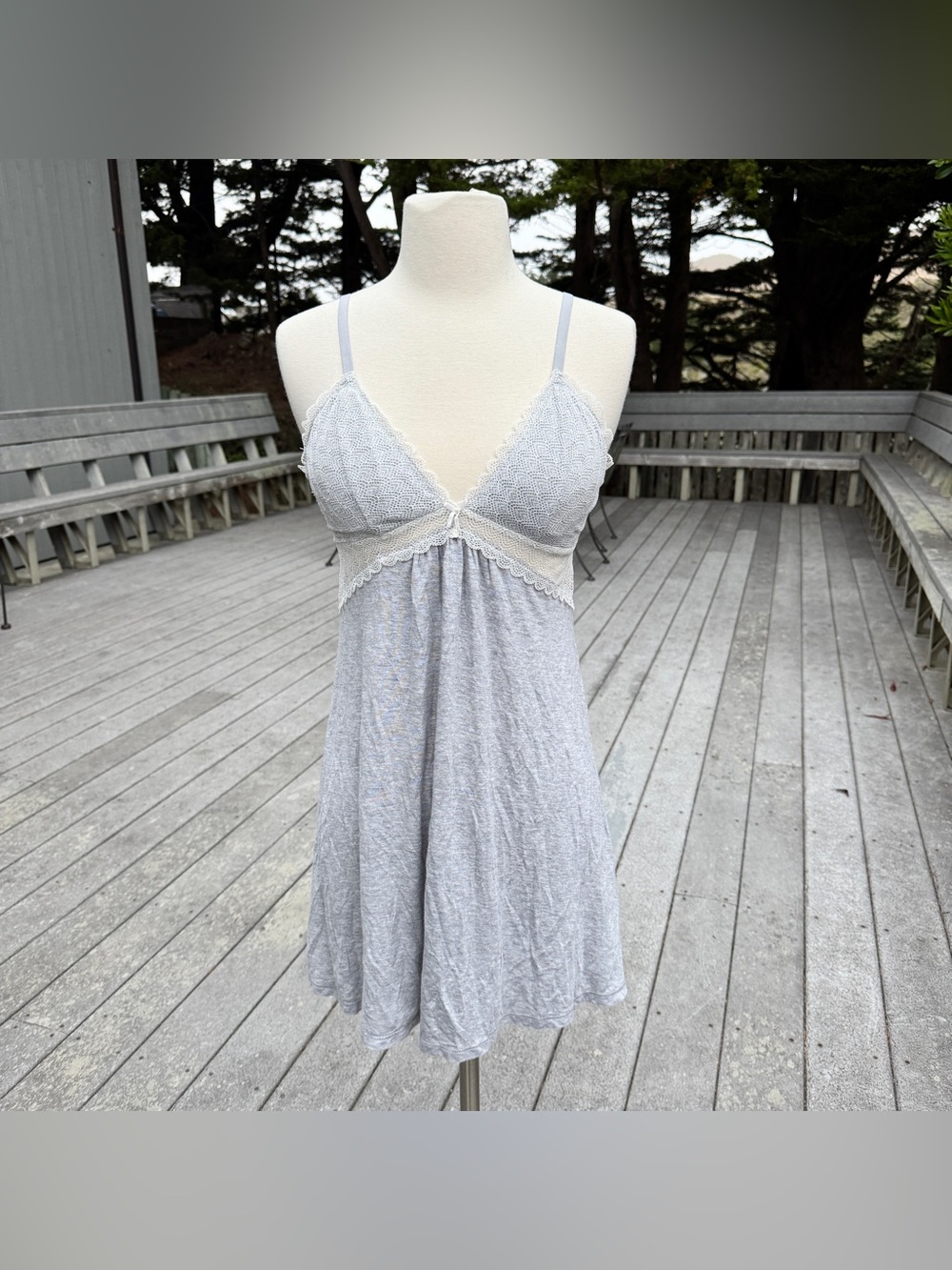 Grey Nighty with White Lace Details